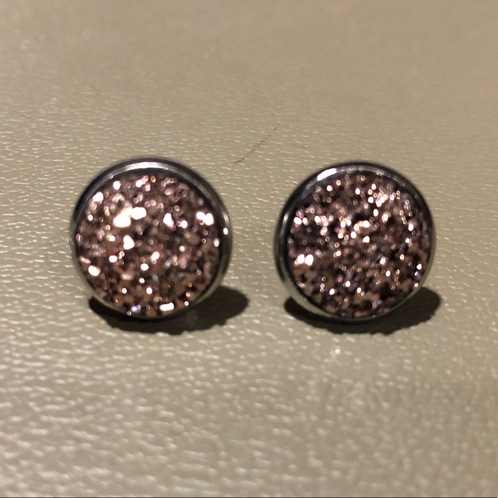 Faux druzy, rose gold post earrings